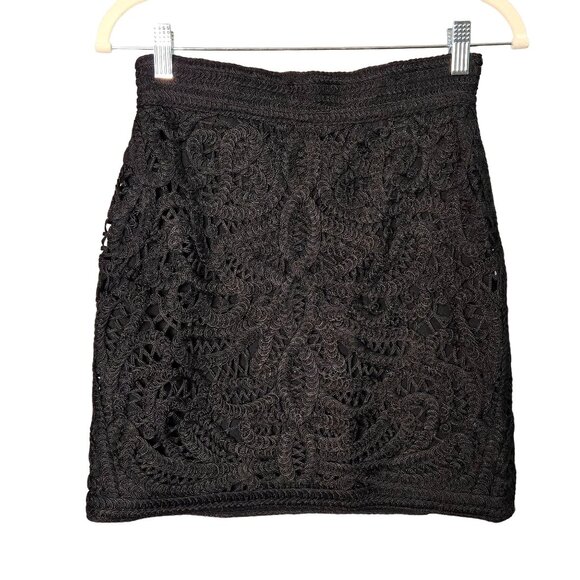 Maje Women's M Jazzy Textured Lace Structured Mini Skirt Black - Picture 2 of 15
